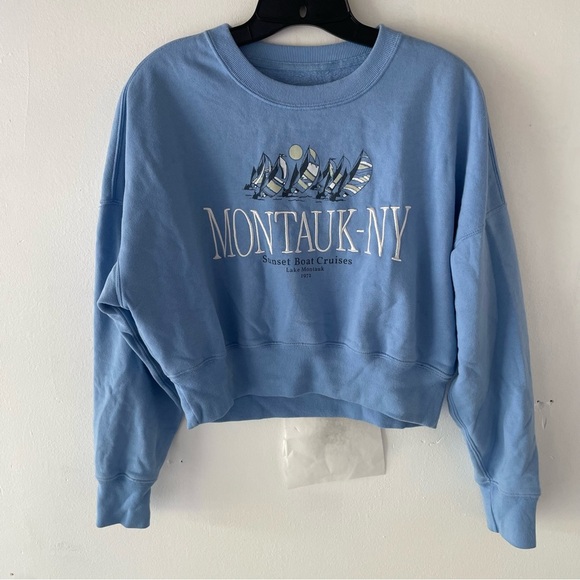 Abercrombie & Fitch Fleece Embroidered Cropped Crewneck Sweatshirt 37314 - Picture 2 of 10